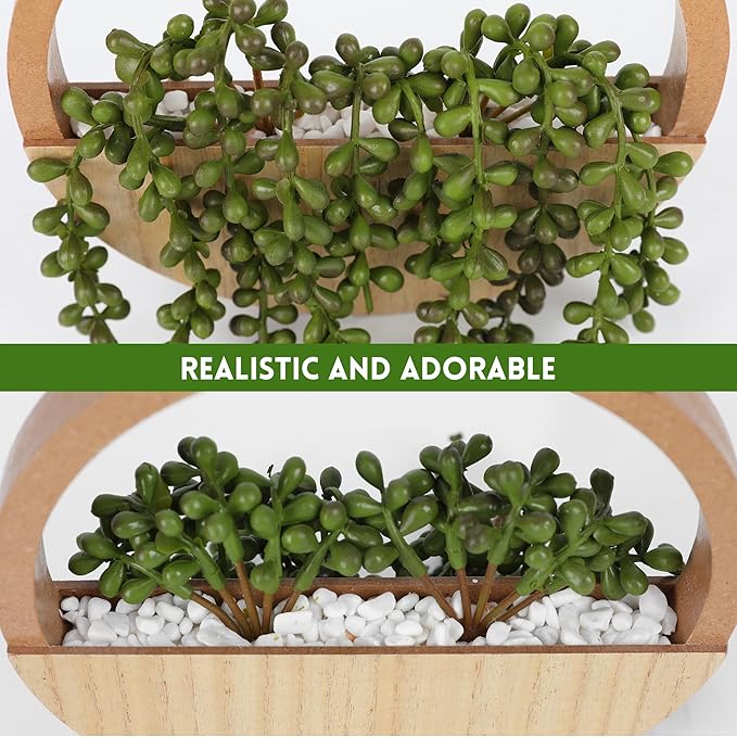 Floweroyal 2pcs Artificial Succulents Hanging Plants 12.2'' Fake String of - Image 4