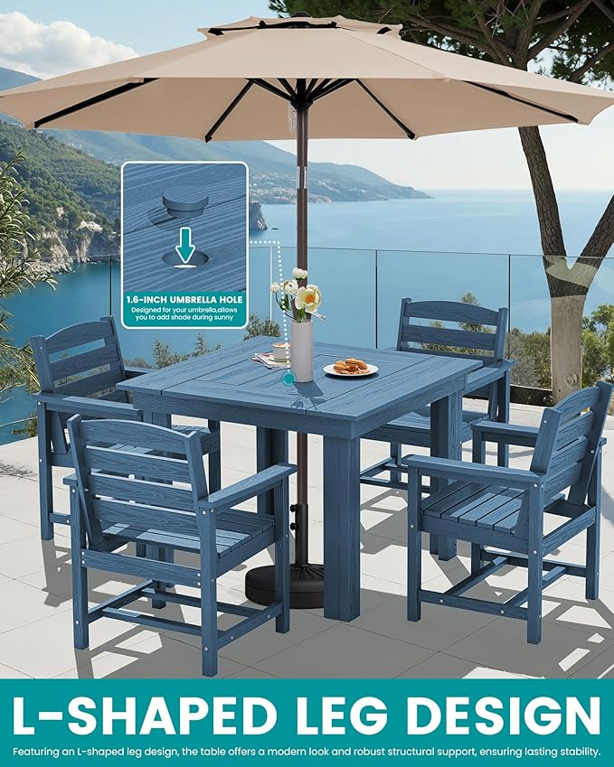 SERWALL Outdoor Dining Set for 4, HDPE Square Table and Chairs Set All Weather - Image 6