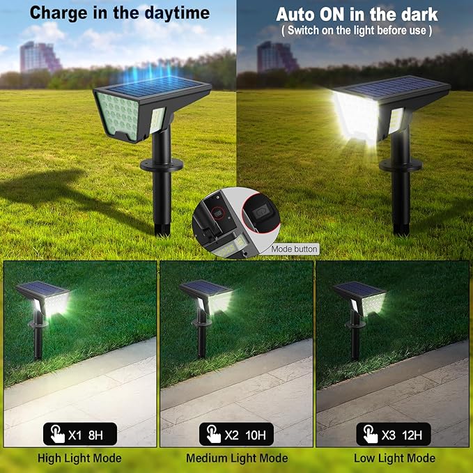 Solar Spot Lights Outdoor IP65 Waterproof, 53 LEDs Solar Powered Garden Yard - Image 5
