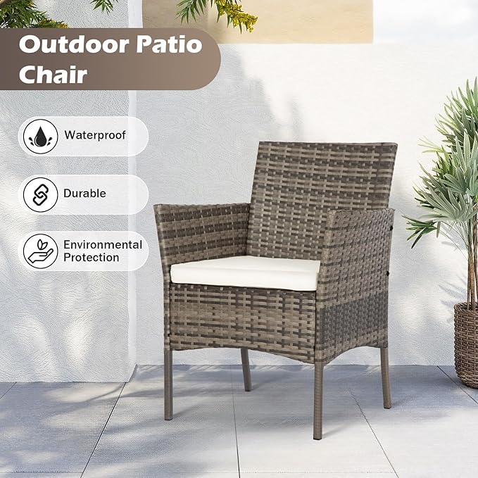 FDW | 4-Piece Patio Furniture Set | Gray & Khakhi | Outdoor Wicker Furniture - Image 4