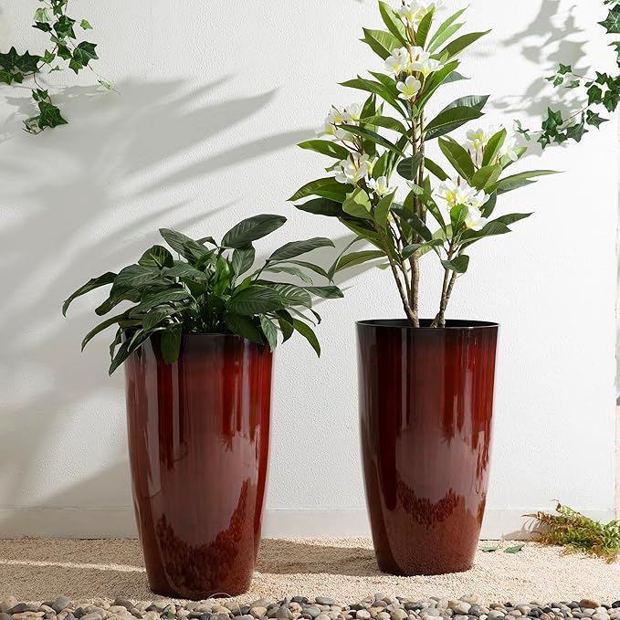 Glitzhome 23.5" H Oversized Tall Planter, Gradient Red Faux Ceramic Finish - Image 6
