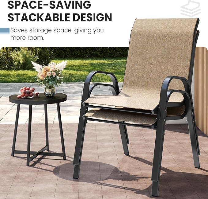 Patio Dining Chair Set of 6, Outdoor Stackable Dining Chairs High Back - Image 6