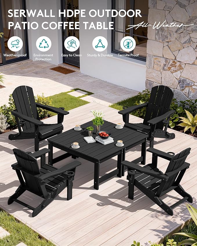 SERWALL Outdoor Coffee Table, HDPE Patio Coffee Table - Image 8