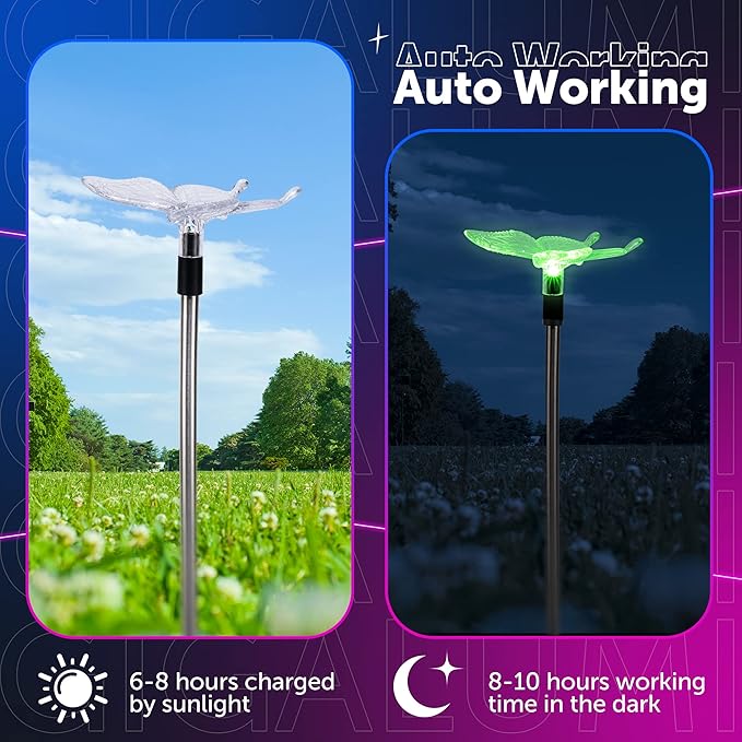 GIGALUMI Solar Garden Lights, 6 Pack Solar Butterfly Lights Decoration - Image 6