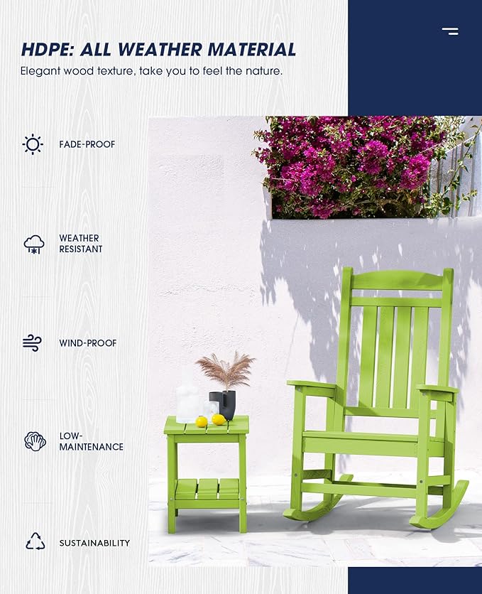 KINGYES HDPE Outdoor Rocking Chair Set of 4, All-Weather Poly Patio Rocking - Image 7