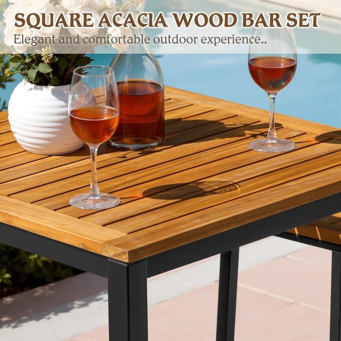 Devoko Acacia Wood Outdoor Patio Bar Set - Image 4