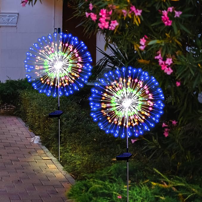 Solar Garden Firework Lights Outdoor Waterproof 4 Pack Solar Powered Art Stake - Image 5
