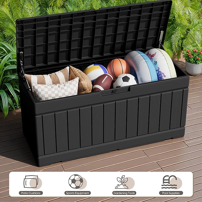 JUMMICO 78 Gallon Outdoor Deck Box Large Resin Storage Box - Image 3
