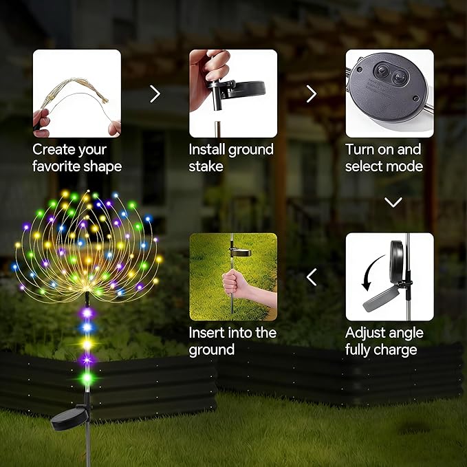 Garden Decor Solar Lights Outdoor, 155LED 8 Lighting Modes Pole Light - Image 3