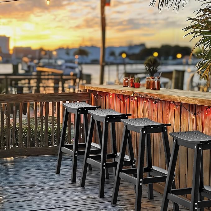 VINGLI 29 Inch Outdoor Bar Stools Set of 4, HDPE Weather Resistant Barstools - Image 2