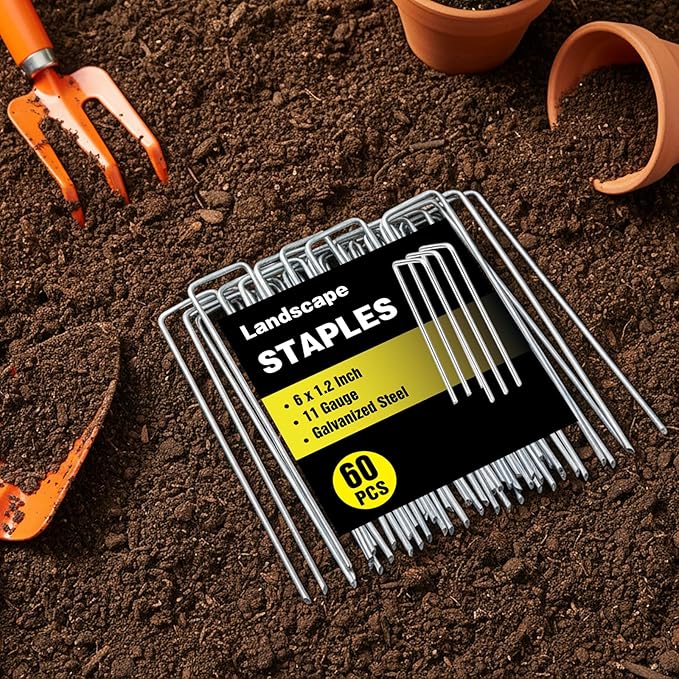 HongWay 60 Pack 6 Inch Landscape Staples, Galvanized Garden Stakes 11 Gauge - Image 3