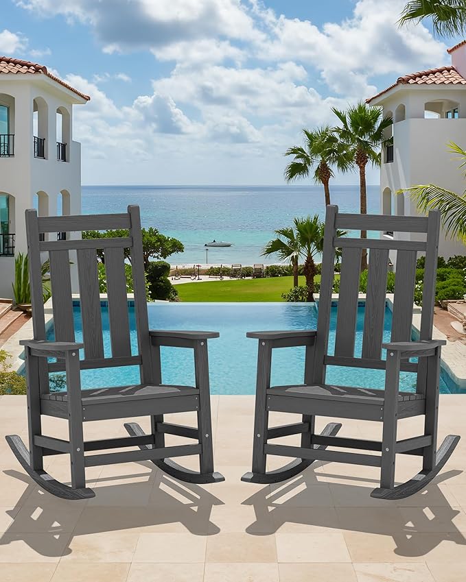 KINGYES Oversized Outdoor Rocking Chair, All-Weather Patio Rocking Chairs - Image 2
