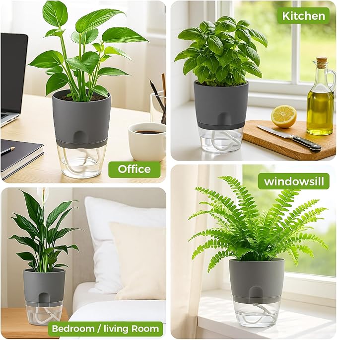 5 Pack Self Watering Pots for Indoor Plants, PlanterHoma 4 Inch Plant Pot - Image 8