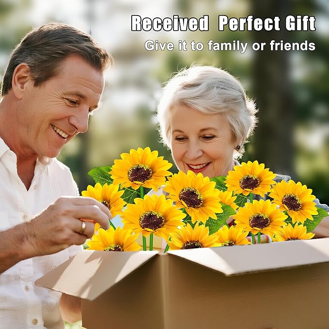 Solar Sunflower Lights Outdoor Flower Garden Stake Lights, 4 Pack 24 Sunflower - Image 3