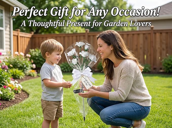 Solar Garden Rose Lights by FANCYPOP, 2 Pack Most Realistic 12 LED Flower Stake - Image 9