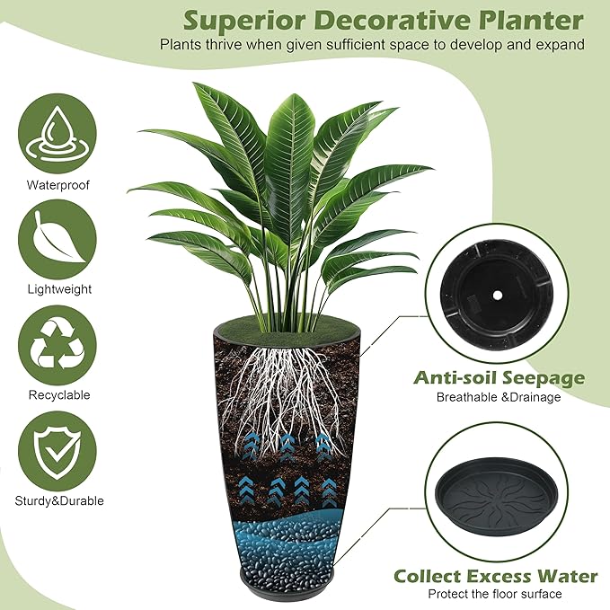24-21-11 Inch Tall Planters Set of 3, Indoor Outdoor Blue Glossy Round Planter - Image 4