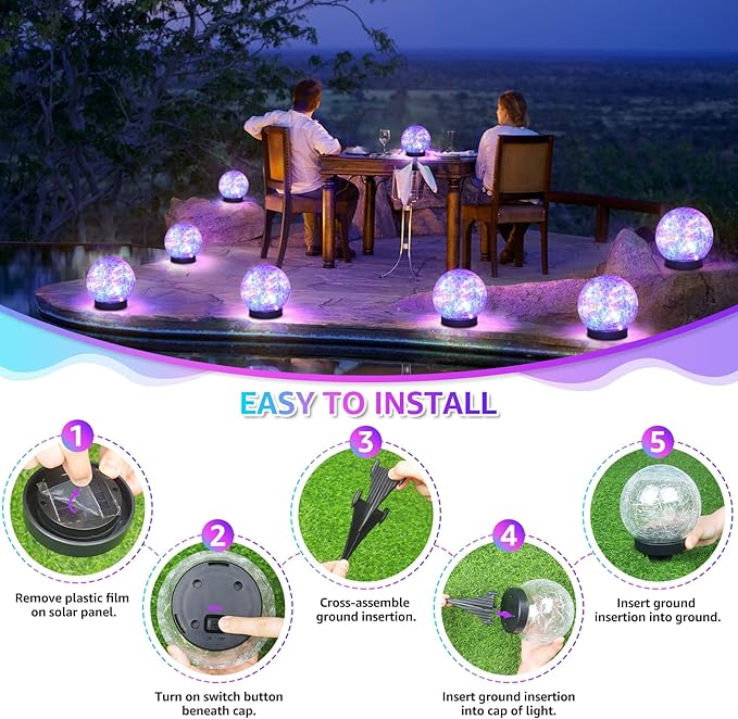 2-Pack Garden Solar Lights Outdoor, Colored Cracked Glass Ball Light Waterproof - Image 7