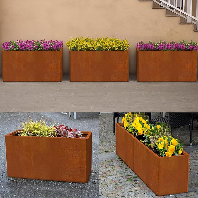 Co rten Steel Planter 36X15X15 inch Large Rectangular Planter Box Rustic Style - Image 8