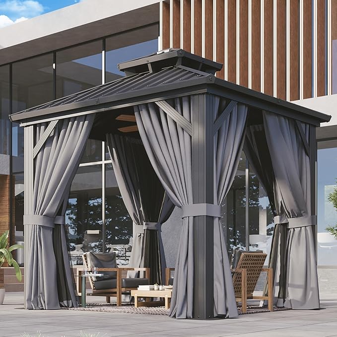 Aoxun 8'x8' Hardtop Gazebo, Aluminum Frame Canopy by Aoxun
