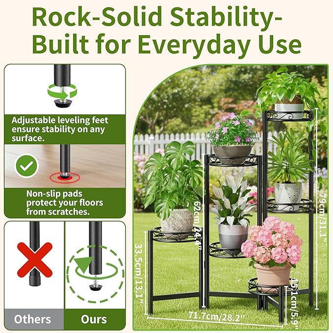 Plant Stand Indoor Outdoor, 6 Tier Metal Flower Shelf - Image 3