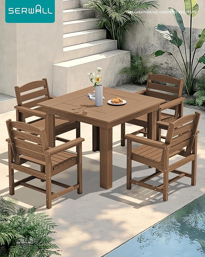 SERWALL Outdoor Dining Set for 4, HDPE Square Table and Chairs Set All Weather - Image 6