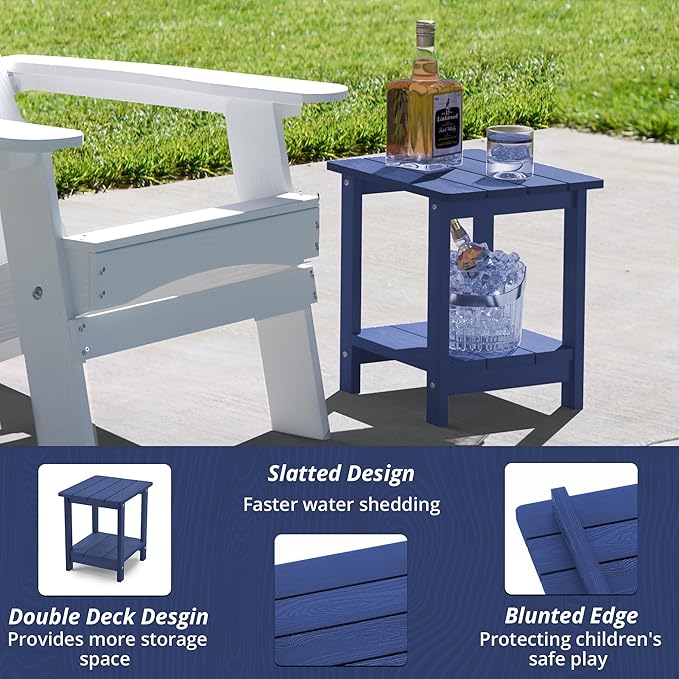 LUE BONA Adirondack Outdoor Side Table, 2-Tier Navy HDPS Patio End Table - Image 5