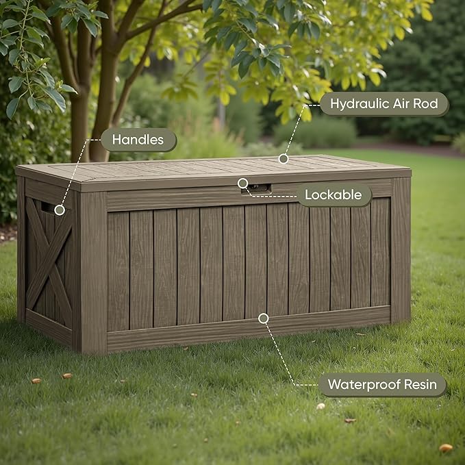 Flamaker Resin Deck Box 120 Gallon Waterproof Large Outdoor Indoor Storage Box - Image 2