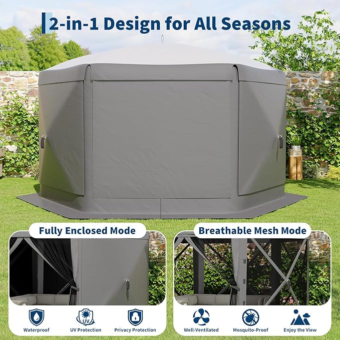 13x13FT 6-Sided Pop Up Gazebo Tent，One-Push Setup Canopy Tent - Image 3