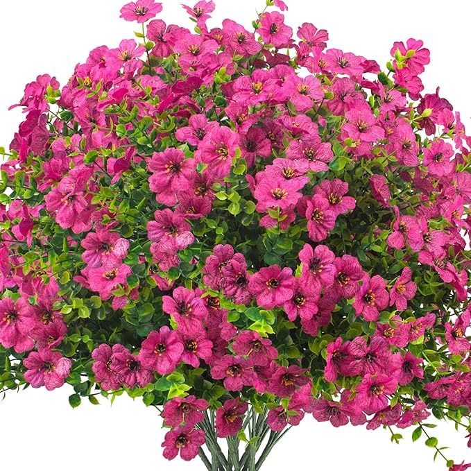 Artificial Fake Flowers for Outdoor Spring Decoration, 16 Bundles Faux Silk by Grunyia