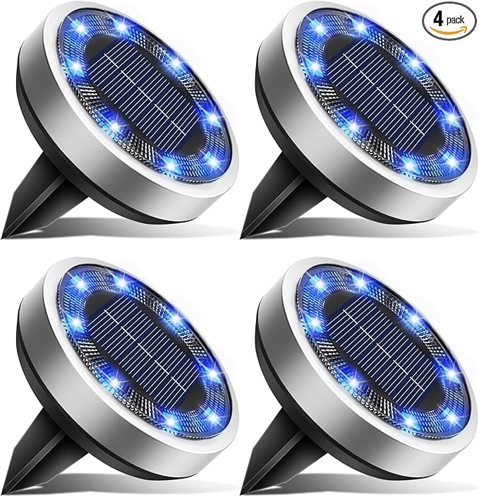 btfarm 4 Pack Solar Lights Outdoor, 8 LED Solar Ground Lights IP65 Waterproof by btfarmdecorativelighting