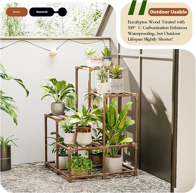Bamworld Corner Plant Stand Indoor Outdoor Plant Shelf Small Plant Table - Image 3