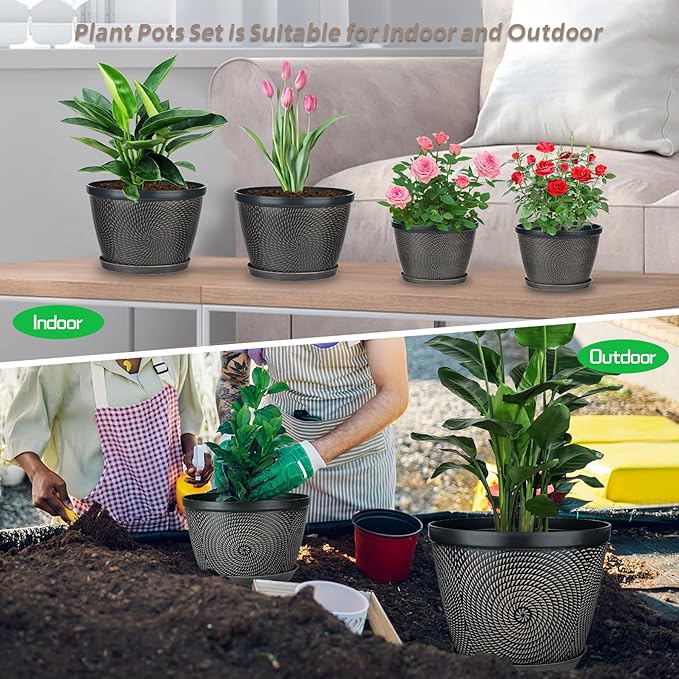 Quarut 10 Inch Flower Pots for Outdoor Indoor, 3 Pack Plastic Plant Pots - Image 6