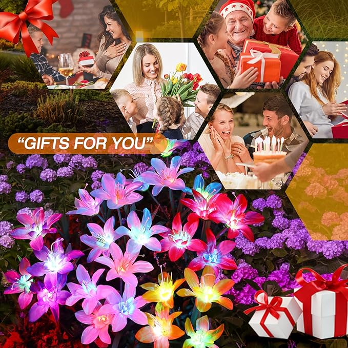 Aukora Solar Garden Lights Outdoor 10 Pack, 5 Colors Lily Flowers & 7-Color - Image 7