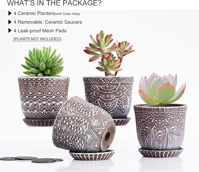 Gepege Succulent Pots, 4 Inch Small Indoor Ceramic Planter Pot - Image 3