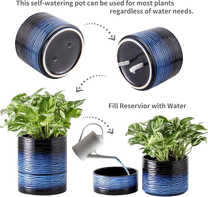 Nihow Self Watering Plant Pot: 6 Inch Ceramic Planter - Image 3