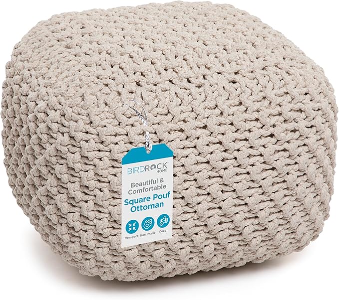 BIRDROCK HOME Square Pouf Ottoman | Cotton Braided Foot Stool by BIRDROCKHOME