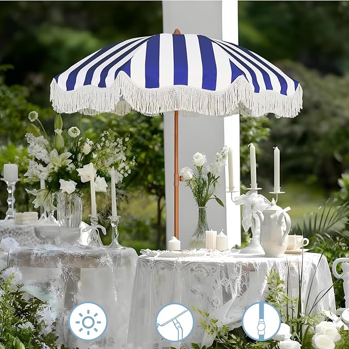 AMMSUN Boho Fringe Umbrella Outdoor Patio, 6.5ft UPF50+ Picnic Umbrella - Image 6