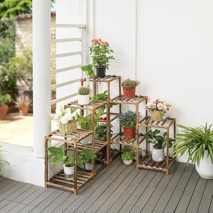 Uneedem Wood Plant Stand Indoor Outdoor Corner Plant Shelf Stand, 5 Tiered 10 - Image 6