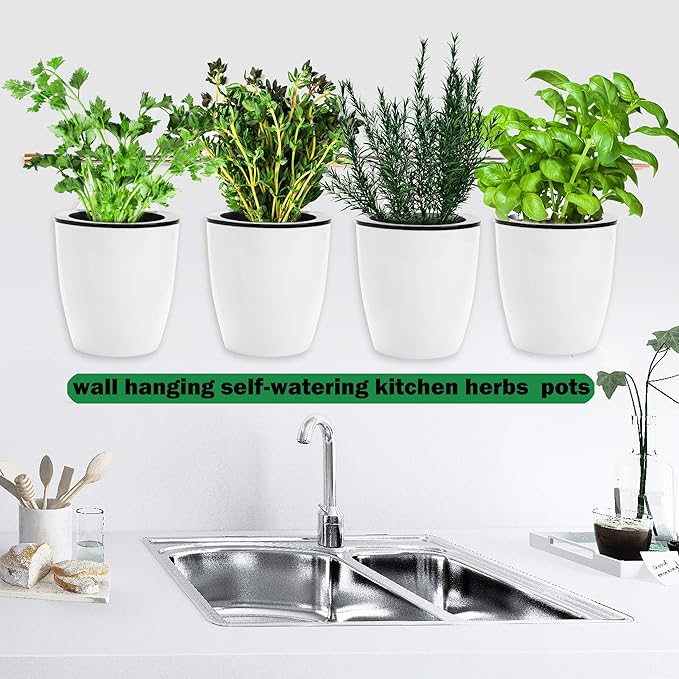ORIMERC 6 Pack White Self Watering Wall Hanging Planter Pots Vertical Garden - Image 4