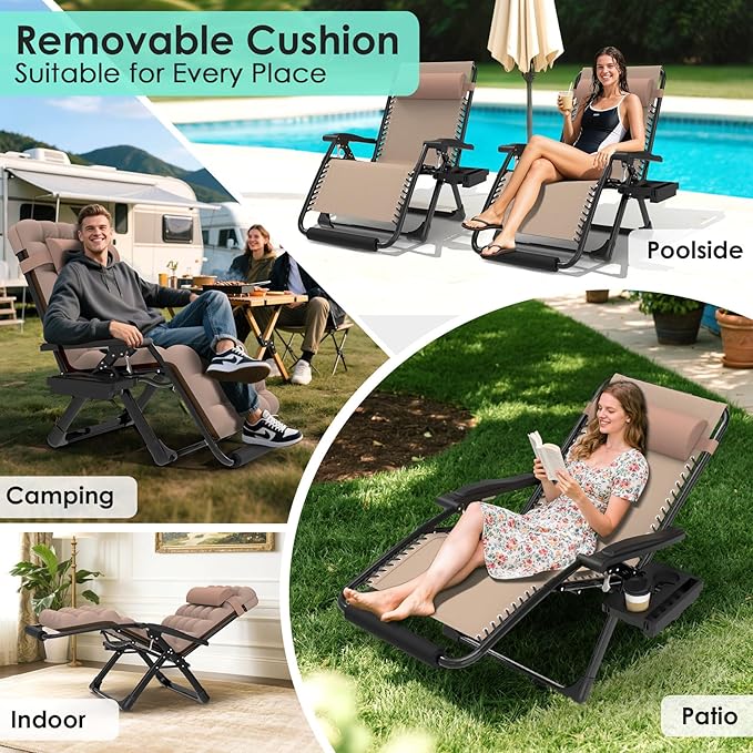 Suteck Oversized Zero Gravity Chair, 33In XXL Lounge Chair w/Removable - Image 6