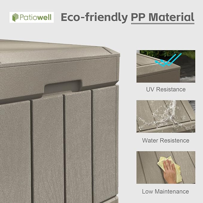 Patiowell 82 Gallon Resin Deck Box, Waterproof Large Wood Look Storage Box - Image 3