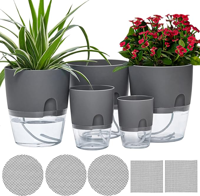 6/4.1/3.2 Inch Self Watering Planter Pots, 5 Pack African Violet Pots by ETGLCOZY