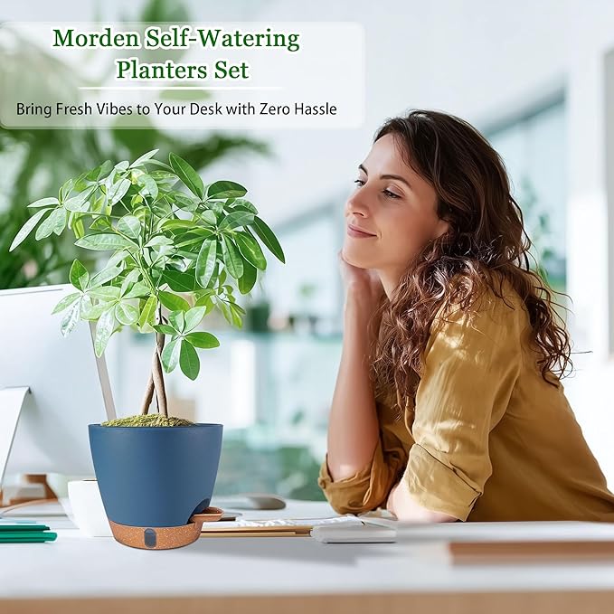 Self Watering Pots for Inoor Ourdoor Plants 10/9/8/7/6.5 Inch Plastic Planters - Image 4