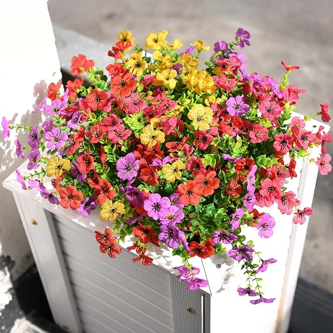 Artificial Flowers Faux Plants Outdoor Fake Flowers Spring Decor, 12 Bundles - Image 3