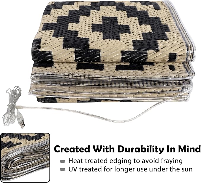 SAND MINE Reversible Mats with Led Strip Lights, Plastic Straw Rug, Modern Area - Image 4