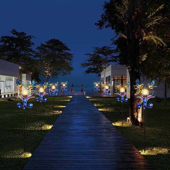 VCUTEKA Solar Lights Outdoor Metal Garden Stake Waterproof Crackle Glass Globe - Image 7