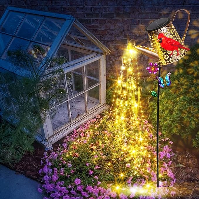 Solar Watering Can with Lights Outdoor Garden, 41in Large Red Cardinal Garden - Image 8