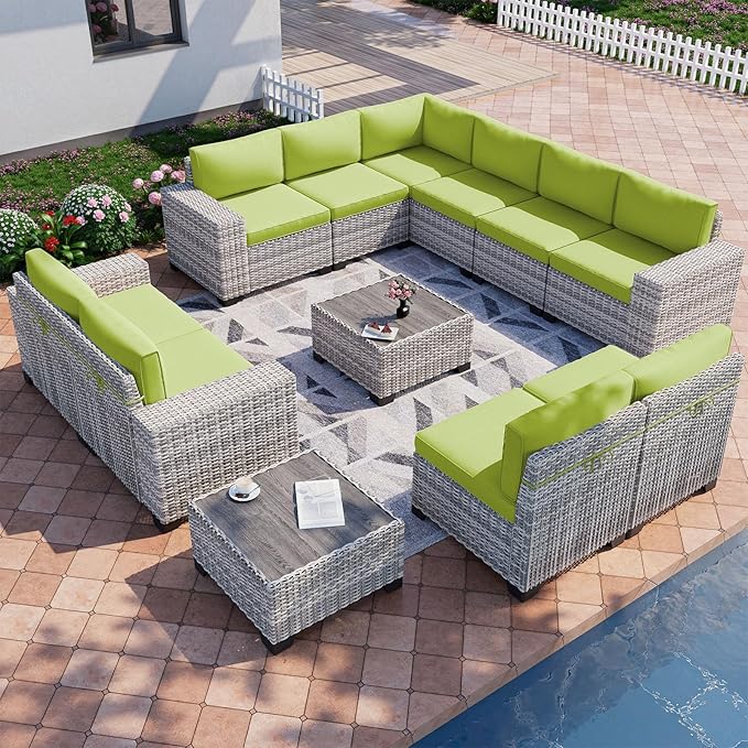 12-Piece Outdoor Patio Furniture Set Wicker Sectional Sofa Set, Patio by MuphyersPatioFurniture