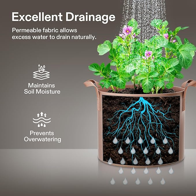 VIVOSUN 5-Pack 30 Gallons Grow Bags Heavy Duty Thickened Nonwoven Fabric Pots - Image 5