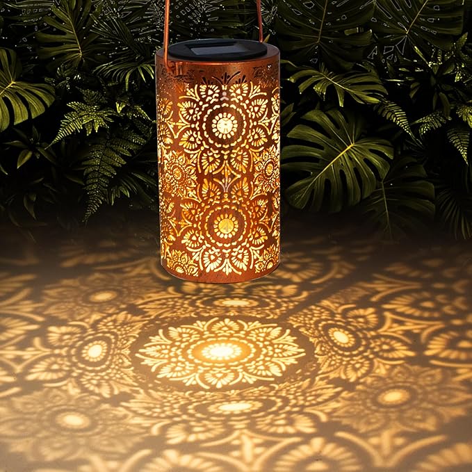 Solar Lanterns Outdoor Hanging Lantern Lights, Sunflower Metal Decor by DIBIEECN